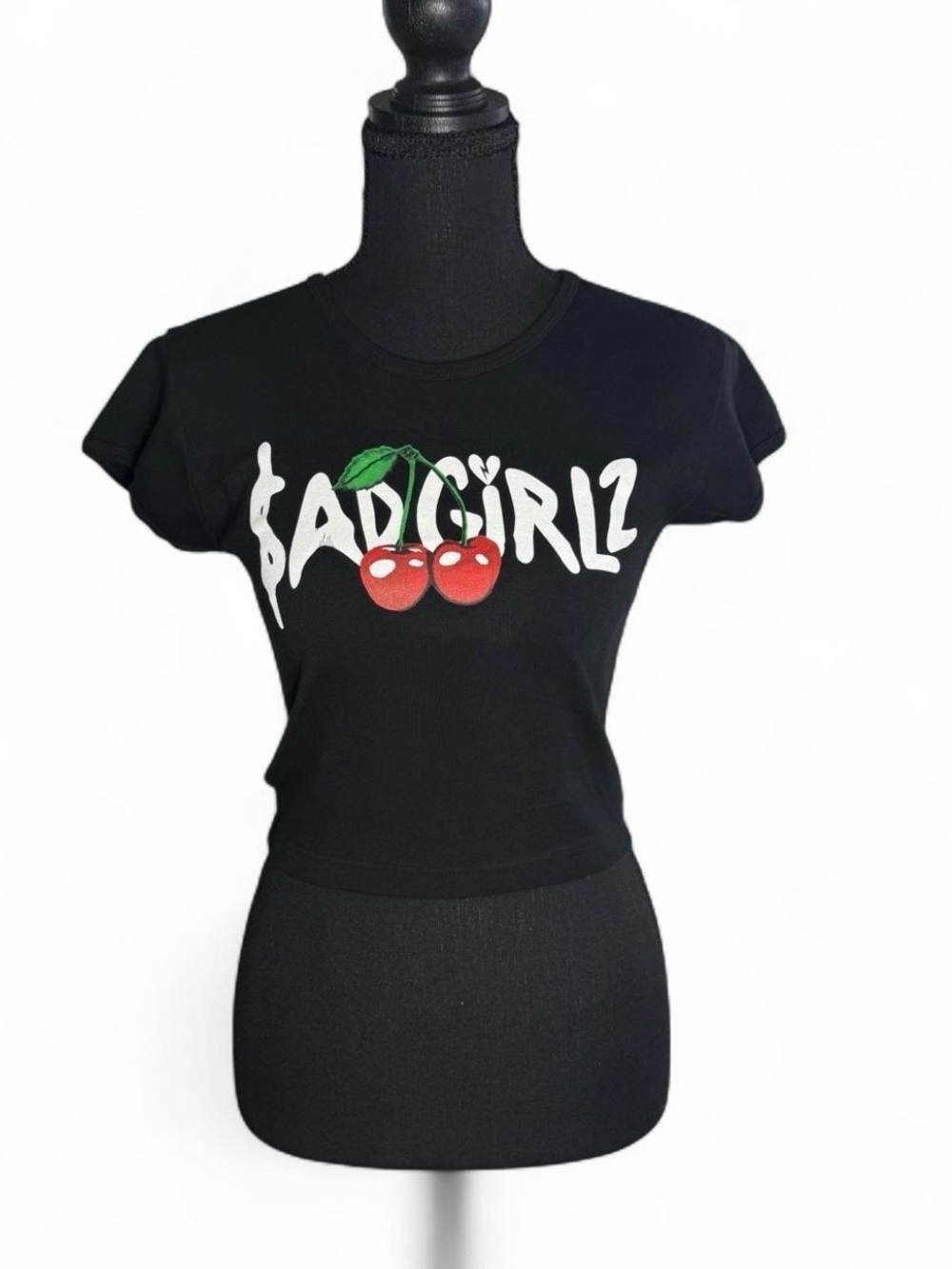 $AD GIRLZ by Junior H Cherry Black Crop Top / Baby Tee Size Medium